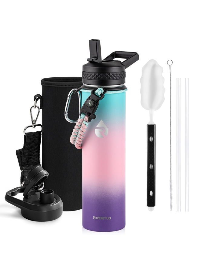 RAYMYLO Insulated Water Bottle 24 oz, Triple Wall Vacuum Stainless Steel (Cold for 24Hrs, Hot for 12Hrs), Leak Proof & Non-BPA, Modern Water Flask Jug with Paracord Handle & Straw Spout Lids - Image 1