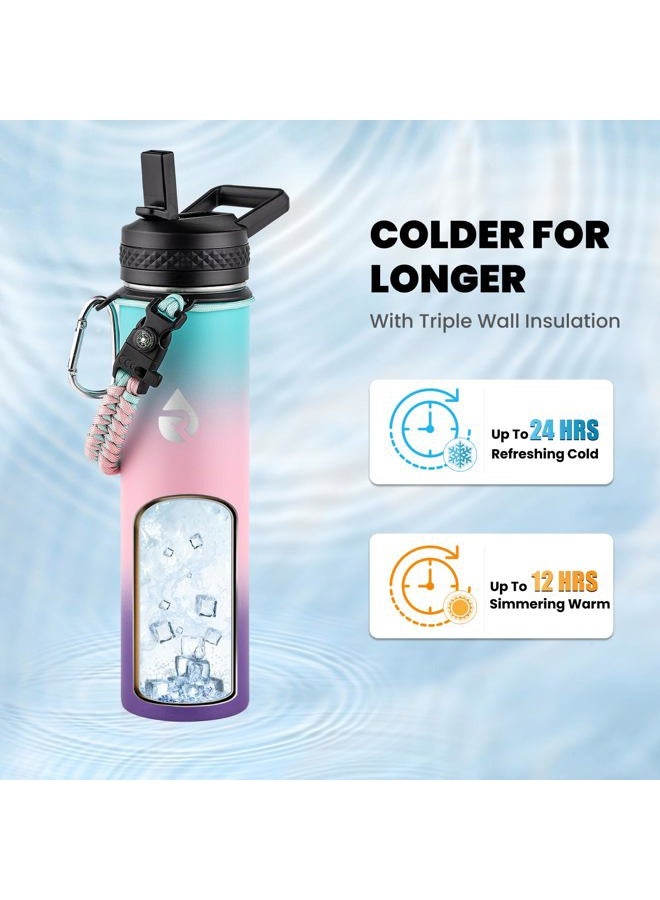 RAYMYLO Insulated Water Bottle 24 oz, Triple Wall Vacuum Stainless Steel (Cold for 24Hrs, Hot for 12Hrs), Leak Proof & Non-BPA, Modern Water Flask Jug with Paracord Handle & Straw Spout Lids - Image 2