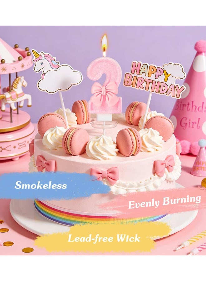 2nd Birthday Cake Topper, Pink Butterfly Happy Birthday Candle, Number 2 Candles, Glittering Cake Toppers Candles For Girls Theme Party Family Gathering Decorations - Image 4