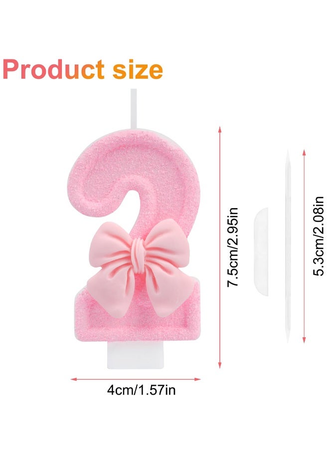 2nd Birthday Cake Topper, Pink Butterfly Happy Birthday Candle, Number 2 Candles, Glittering Cake Toppers Candles For Girls Theme Party Family Gathering Decorations - Image 2