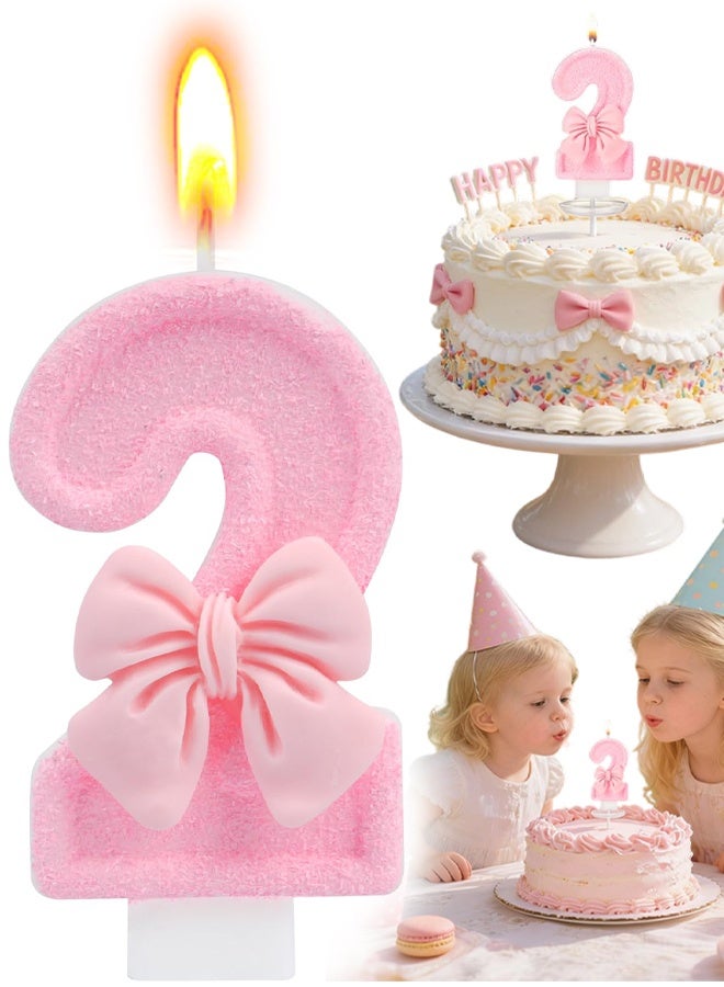 2nd Birthday Cake Topper, Pink Butterfly Happy Birthday Candle, Number 2 Candles, Glittering Cake Toppers Candles For Girls Theme Party Family Gathering Decorations - Image 1