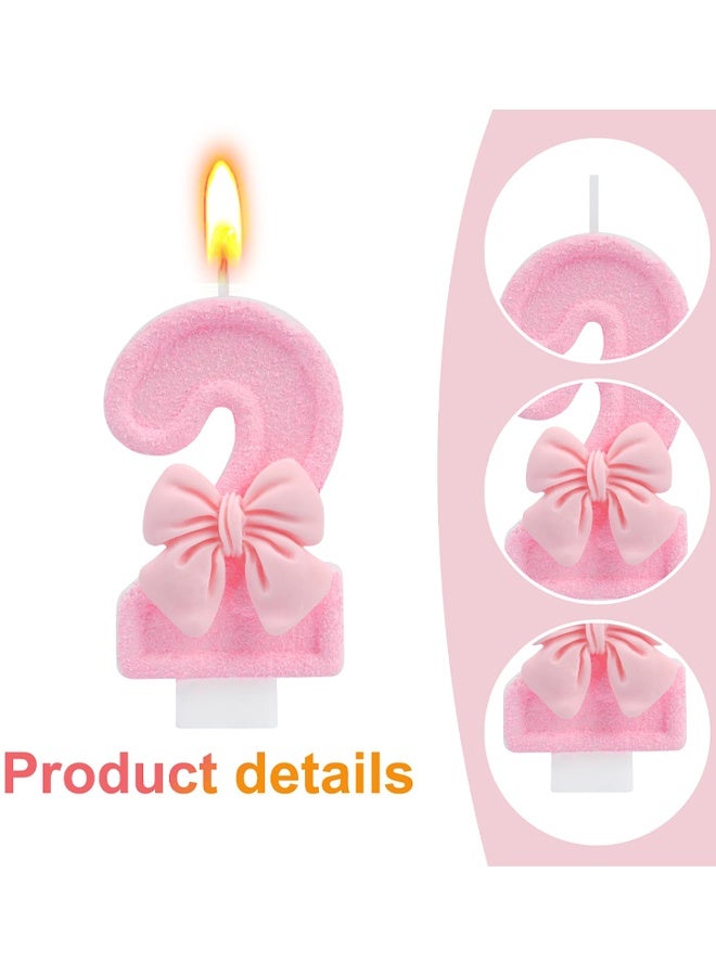 2nd Birthday Cake Topper, Pink Butterfly Happy Birthday Candle, Number 2 Candles, Glittering Cake Toppers Candles For Girls Theme Party Family Gathering Decorations - Image 3