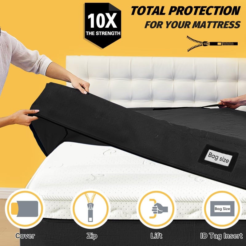 BETU Mattress Bags for Moving and Storage, BETU Waterproof Mattress Protector King Mattress Cover with 8 Heavy Duty Handles and Zipper Extra Thick Moving Supplies for Bed Reusable (82x79x13.5 Black) - Image 2