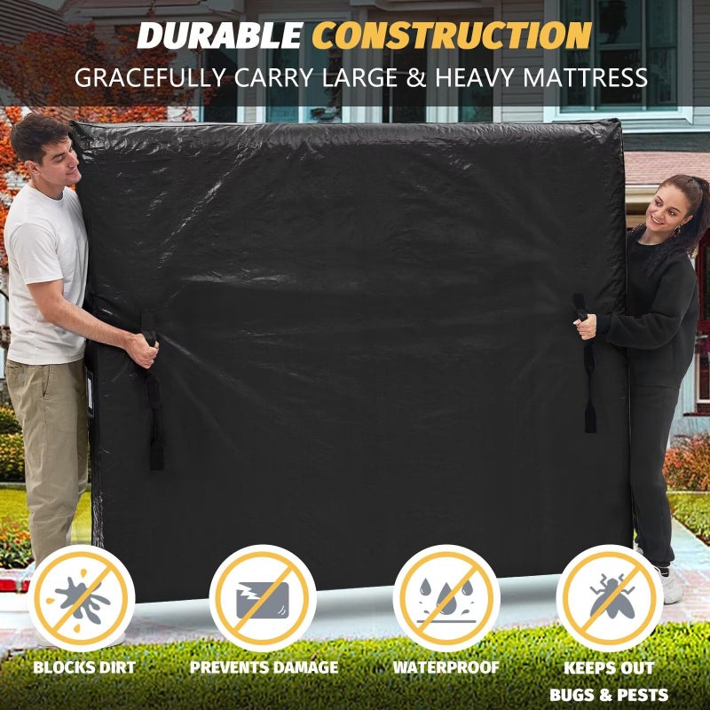 BETU Mattress Bags for Moving and Storage, BETU Waterproof Mattress Protector King Mattress Cover with 8 Heavy Duty Handles and Zipper Extra Thick Moving Supplies for Bed Reusable (82x79x13.5 Black) - Image 3