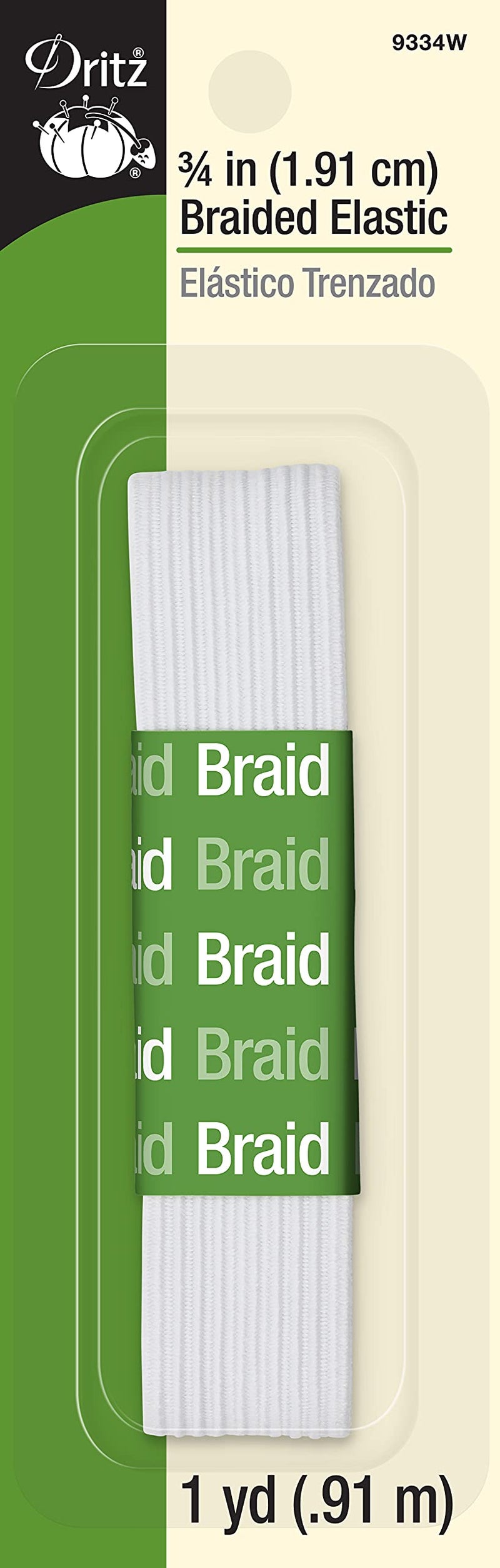 Dritz 9334W Braided Elastic White 34Inch by 1Yard
