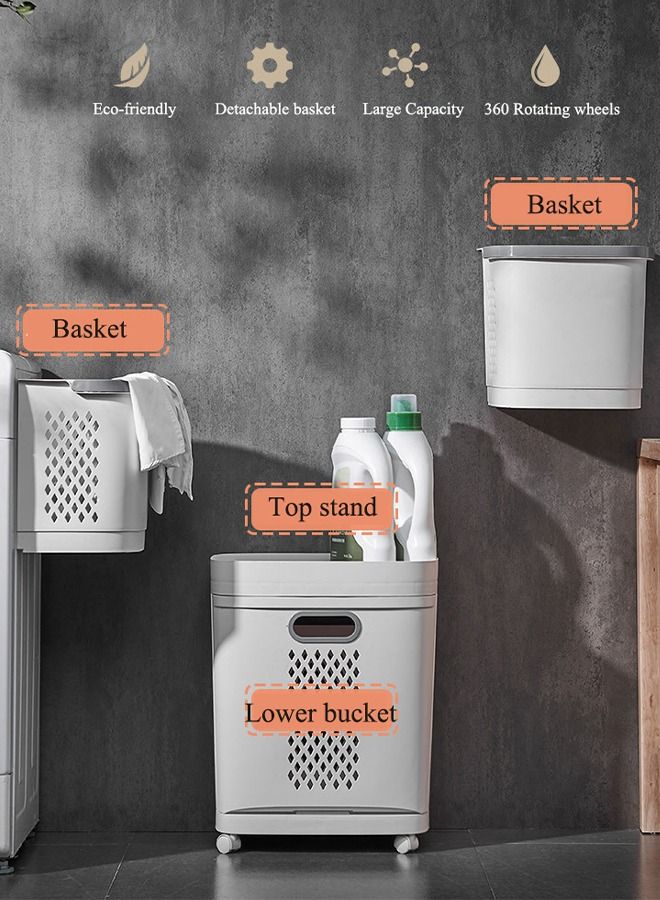 Rolling Laundry Basket Cart Washing Clothes Sorter Bin - Image 3