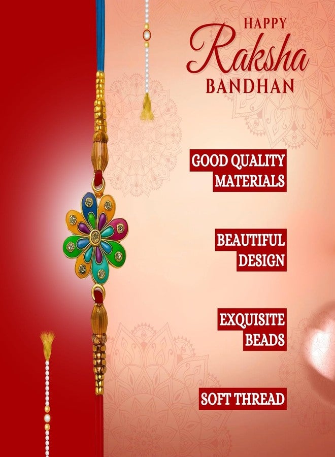 Sage Square Rakhi for Brother, Bhai with Roli Chawal | Raksha Bandhan | Designer Beads, Stones, Decorative Work | Stylish Handcrafted Rakhi Gifting for Sibling Festival Celebration (Type 37) - Image 4
