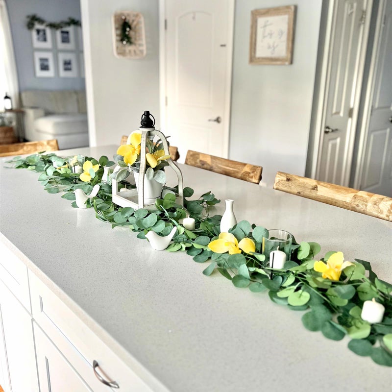 CQURE 12 Pack Eucalyptus Garland Artificial Eucalyptus Leaves Table Greenery Garland Wreath Vines for Wedding Party Table Fireplace Bedroom Wall Room Decor - Image 3