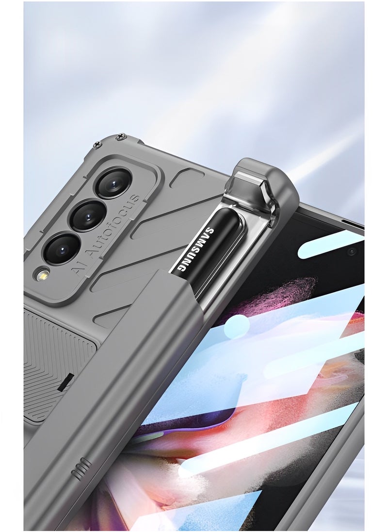 REOCLE Phone Case Phone Cover Magnetic Armor All-included Slide Pen Case with Back Screen Glass Hinge Holder Phone Cover for Samsung Galaxy Z Fold 3 Fold 4 Fold 5  - Image 2