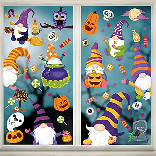 LOKIPA LOKIPA Halloween Gnome Window Clings Decals Decorations 8 Sheets Window Stickers for Halloween Windows Glass Decorations 