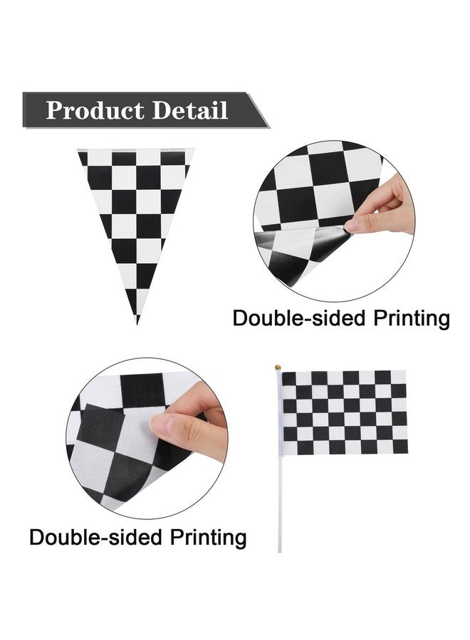 Tatuo زينة حفلات سيارات السباق من تاتيو - سجادة سباق بطول 6.6 × 2 قدم - لافتة علم سباق مربعة بطول 6.6 قدم - 10 قطع من أعلام السباق المربعة مع عصا لتزيين حفلات عيد الميلاد لسيارات السباق - Image 5
