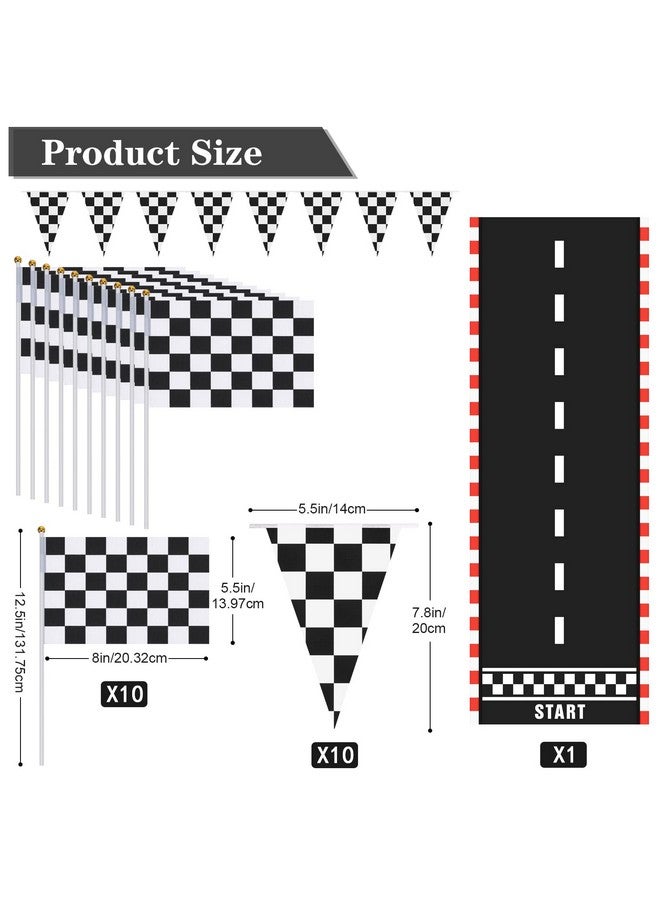Tatuo زينة حفلات سيارات السباق من تاتيو - سجادة سباق بطول 6.6 × 2 قدم - لافتة علم سباق مربعة بطول 6.6 قدم - 10 قطع من أعلام السباق المربعة مع عصا لتزيين حفلات عيد الميلاد لسيارات السباق - Image 2