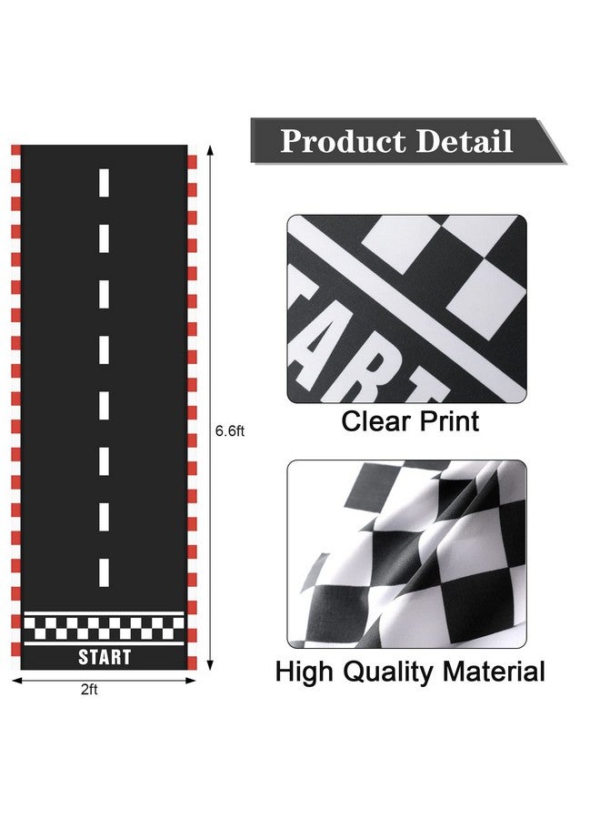 Tatuo زينة حفلات سيارات السباق من تاتيو - سجادة سباق بطول 6.6 × 2 قدم - لافتة علم سباق مربعة بطول 6.6 قدم - 10 قطع من أعلام السباق المربعة مع عصا لتزيين حفلات عيد الميلاد لسيارات السباق - Image 3