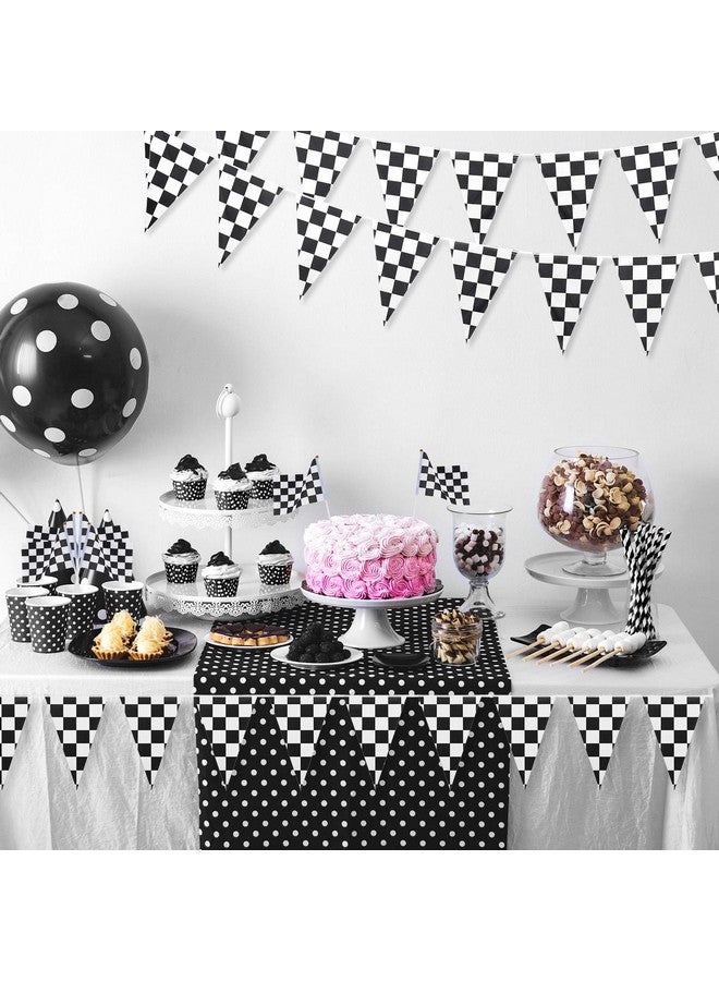 Tatuo زينة حفلات سيارات السباق من تاتيو - سجادة سباق بطول 6.6 × 2 قدم - لافتة علم سباق مربعة بطول 6.6 قدم - 10 قطع من أعلام السباق المربعة مع عصا لتزيين حفلات عيد الميلاد لسيارات السباق - Image 4