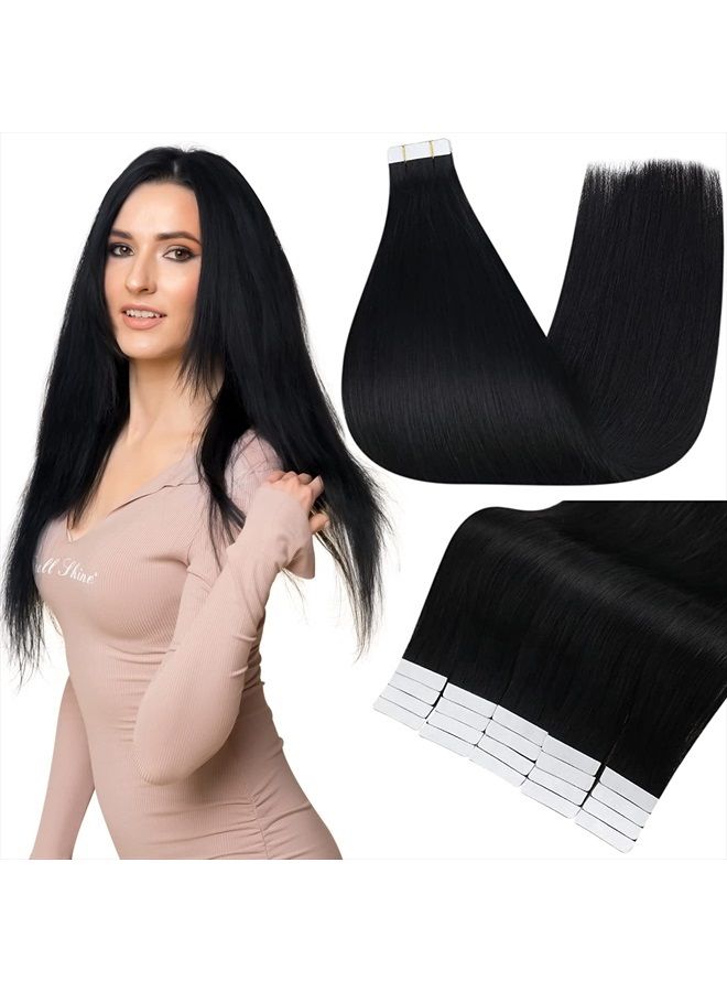 Fshine Full Shine 20 Inch Black Tape in Hair Extensions Human Hair Natural Hair Extensions Remy Hair Jet Black Human Hair Extensions 20Pcs 50Grams Straight Hair Extensions Real Hair - Image 1
