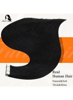 Fshine Full Shine 20 Inch Black Tape in Hair Extensions Human Hair Natural Hair Extensions Remy Hair Jet Black Human Hair Extensions 20Pcs 50Grams Straight Hair Extensions Real Hair  - Image 2