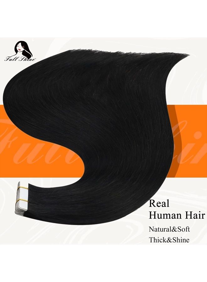 Fshine Full Shine 20 Inch Black Tape in Hair Extensions Human Hair Natural Hair Extensions Remy Hair Jet Black Human Hair Extensions 20Pcs 50Grams Straight Hair Extensions Real Hair - Image 2