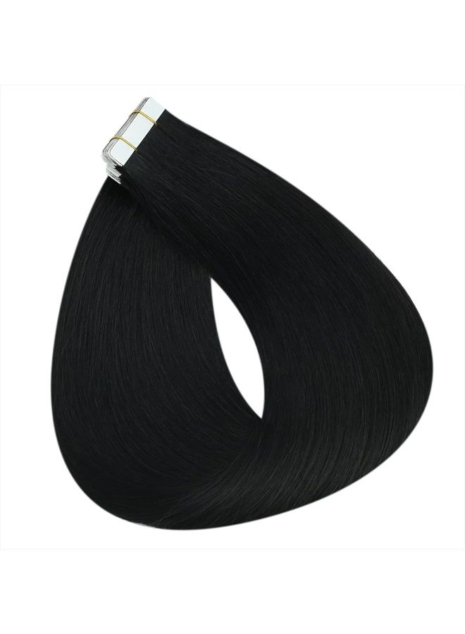 Fshine Full Shine 20 Inch Black Tape in Hair Extensions Human Hair Natural Hair Extensions Remy Hair Jet Black Human Hair Extensions 20Pcs 50Grams Straight Hair Extensions Real Hair - Image 5