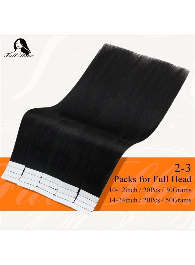 Fshine Full Shine 20 Inch Black Tape in Hair Extensions Human Hair Natural Hair Extensions Remy Hair Jet Black Human Hair Extensions 20Pcs 50Grams Straight Hair Extensions Real Hair - Image 3