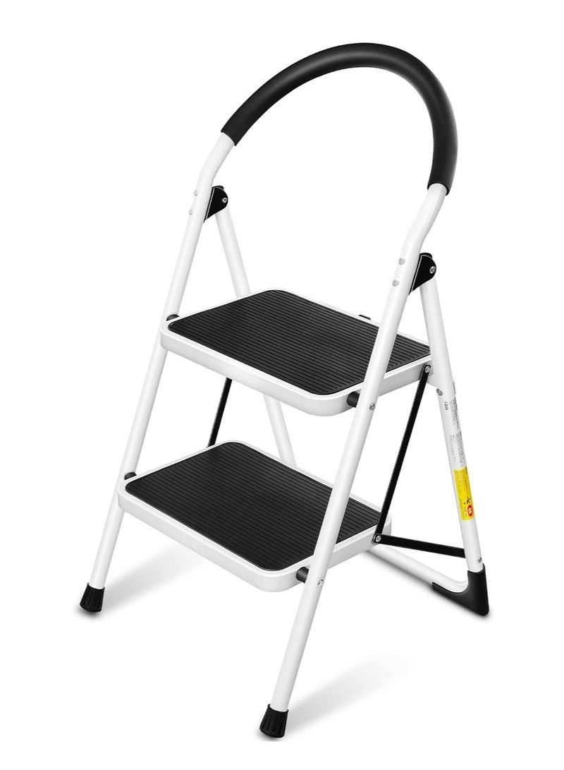 2-step folding ladder from Al-Mufarraj, foldable household ladder with wide anti-slip pedal, strong steel folding ladder for adults for home, kitchen, garden, and office. - Image 1