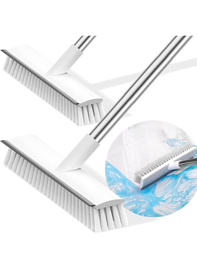 PROMASS Floor Scrub Brush with 41 Inch Long Adjustable Handle, 2 in 1 Scrape Brush, Stiff Bristle Floor Scrubber for Cleaning Shower Bathroom Garage Kitchen Wall Deck Tub Tile, Shower Scrubber Kit (2 Pack) - Image 1