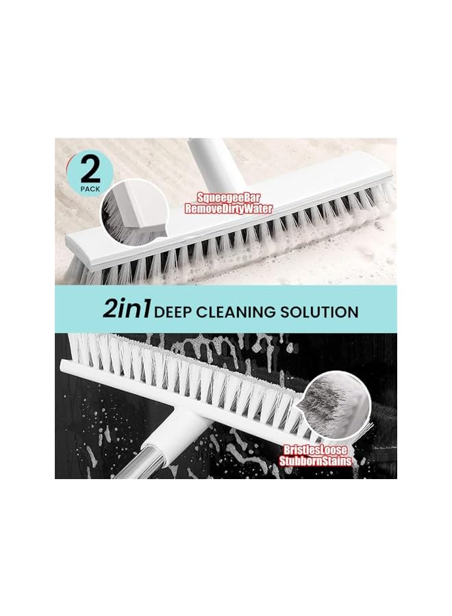 PROMASS Floor Scrub Brush with 41 Inch Long Adjustable Handle, 2 in 1 Scrape Brush, Stiff Bristle Floor Scrubber for Cleaning Shower Bathroom Garage Kitchen Wall Deck Tub Tile, Shower Scrubber Kit (2 Pack) - Image 3
