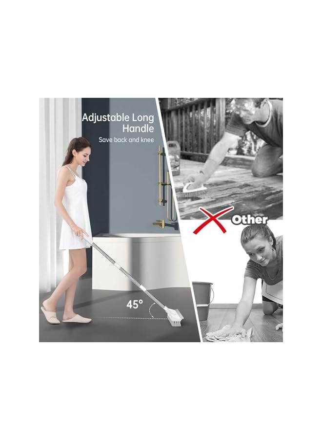 PROMASS Floor Scrub Brush with 41 Inch Long Adjustable Handle, 2 in 1 Scrape Brush, Stiff Bristle Floor Scrubber for Cleaning Shower Bathroom Garage Kitchen Wall Deck Tub Tile, Shower Scrubber Kit (2 Pack) - Image 4