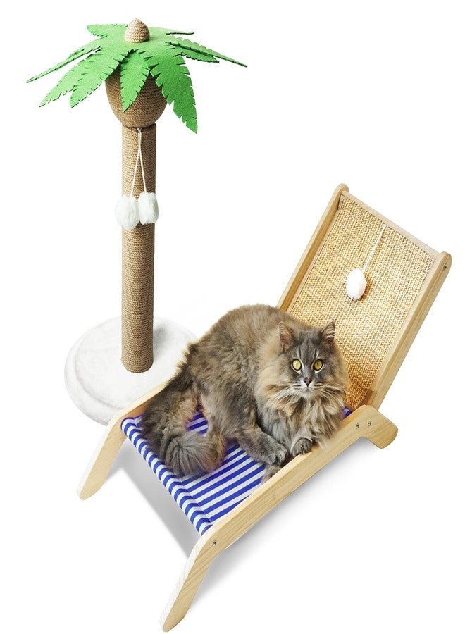 PETKARAY Cat Hammock with Coconut Palm Tree Scratching Post, Cozy Beach Chair Elevated Cat Beds, Original Lounger for Indoor Cats - Image 1