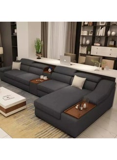 Homzmart Swedish Wood and Linen L-Shape Sofa - Grey  - Image 1