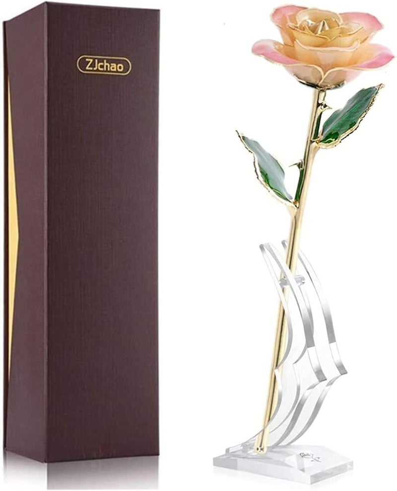 klarako 24K Peach Rose Christmas Gift for Her, Eternal Eternity Love Real Gold Plated Eternity Rose Flower, Best Present for Wife/ Lover / Girlfriend Anniversary, Wedding, Birthday (Peach) - Image 1