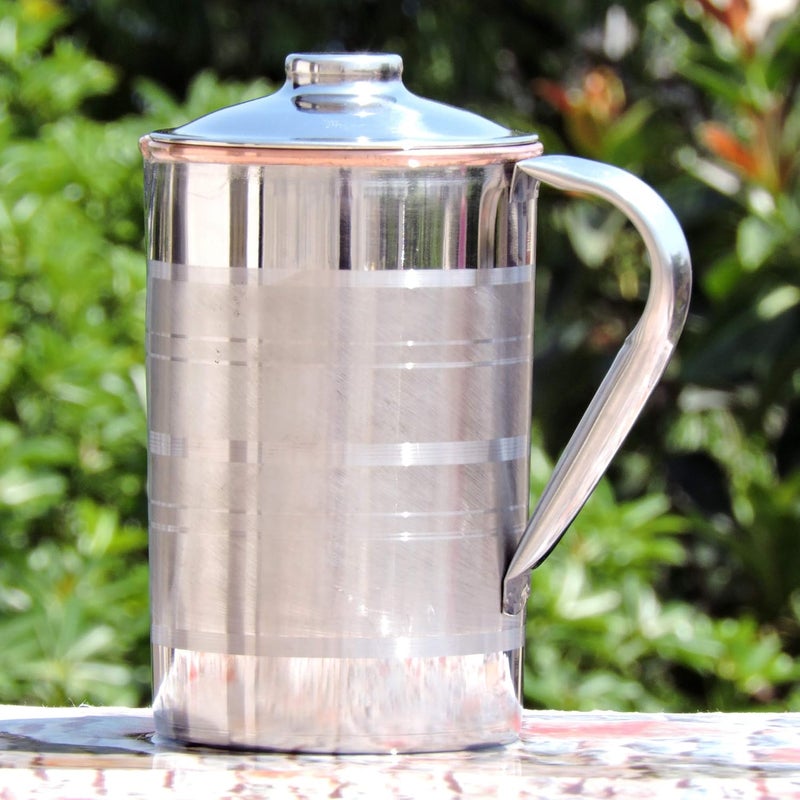 HealthGoodsIn Copper and Stainless Steel Jug  Outer Stainless Steel and Inner Copper Jug For Ayurveda Health Benefits 15 Liter - Image 2