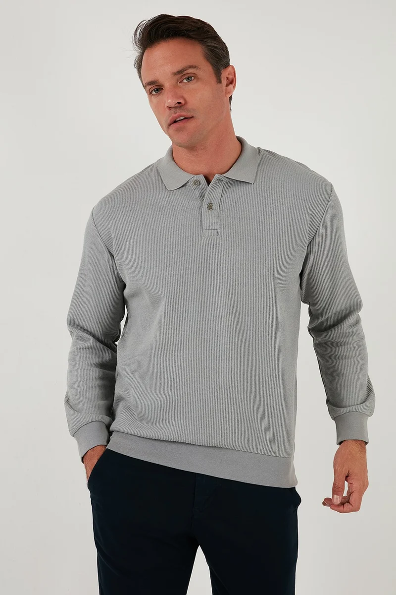 Buratti Cotton Regular Fit Buttoned Polo Neck Sweat Men's Sweat 5905739