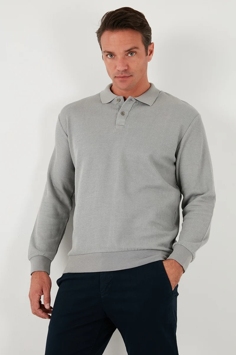 Buratti Cotton Regular Fit Buttoned Polo Neck Sweat Men's Sweat 5905739