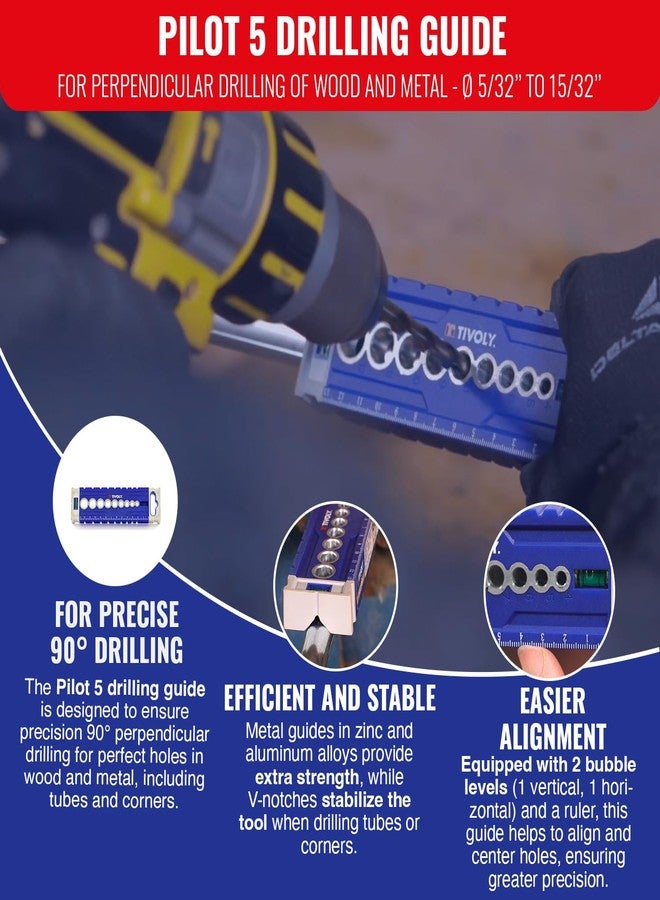 TIVOLY - Pilot 5 Drill Guide - for Perpendicular Drilling of Wood and Metal - Ø 5/32’’ to 15/32’’ - Image 2