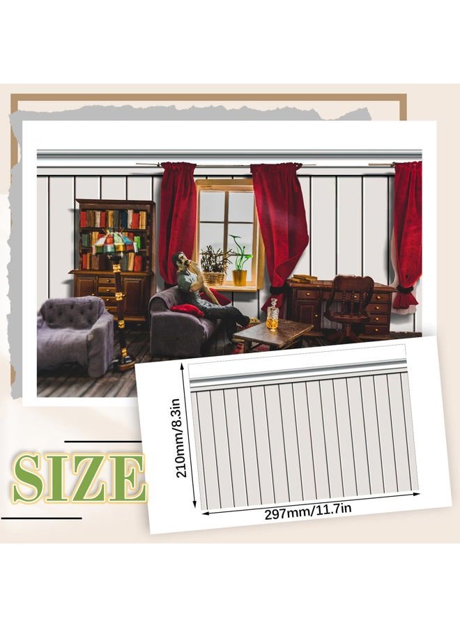 Flutesan 12 Pcs Miniature Dollhouse Wallpaper and Flooring Peel and Stick Mini DIY Self Adhesive Dollhouse Accessories 8.27 x 11.69 Inch (Wood Paneled Wall) - Image 2