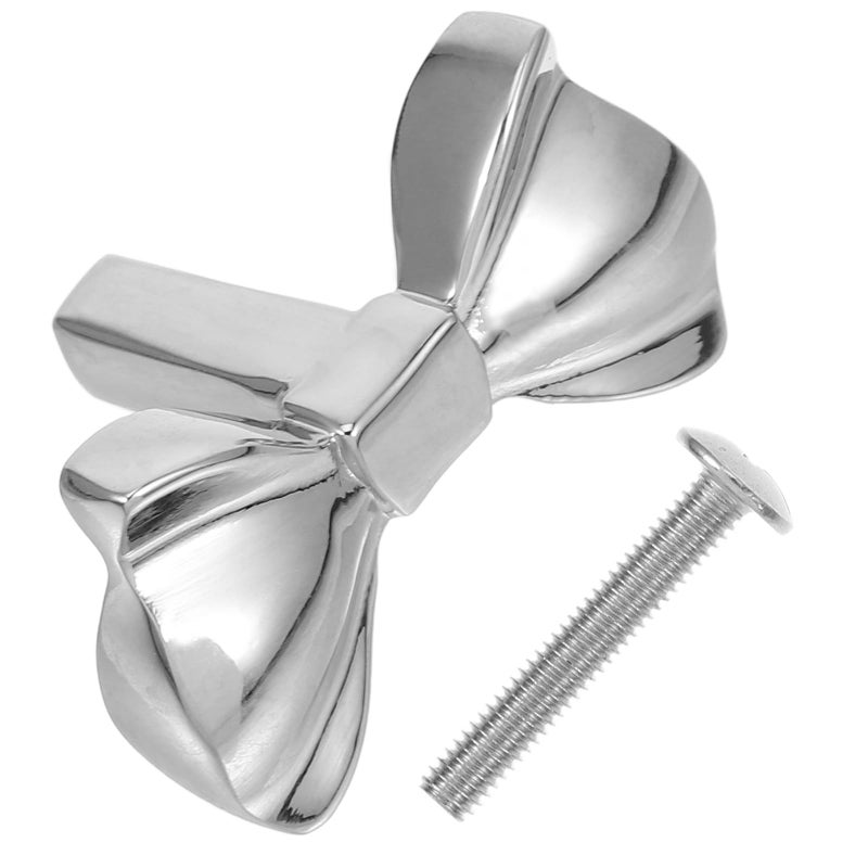Vintage Brass Bow Cabinet Knobs Drawer Pulls Set Silver Chrome Finish Hardware Handles - Image 2