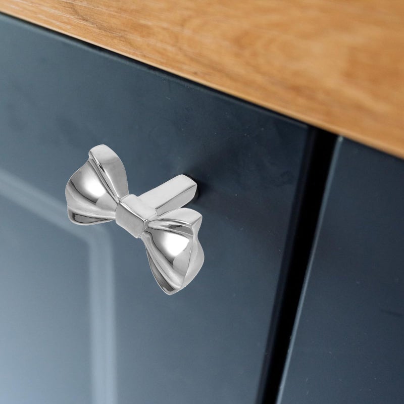 Vintage Brass Bow Cabinet Knobs Drawer Pulls Set Silver Chrome Finish Hardware Handles - Image 4