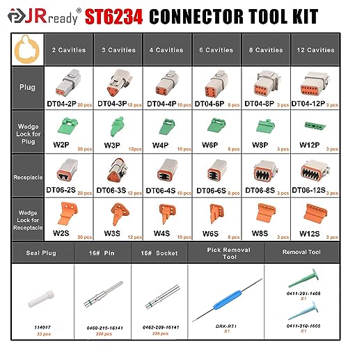 JRready طقم موصلات JRready ST6234 DT الألماني، 2 3 4 6 8 12 دبوس رمادي مقاوم للماء IP67 مع أداة إزالة الموصلات الصلبة، طقم ملحقات إصلاح السيارات - Image 2