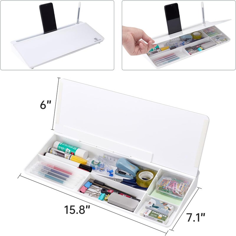 TSJ OFFICE Small Glass Dry Erase Desk Whiteboard - Computer Keyboard Holder with Drawer, Organizers with Accessories for Home, School Supplies - Image 4