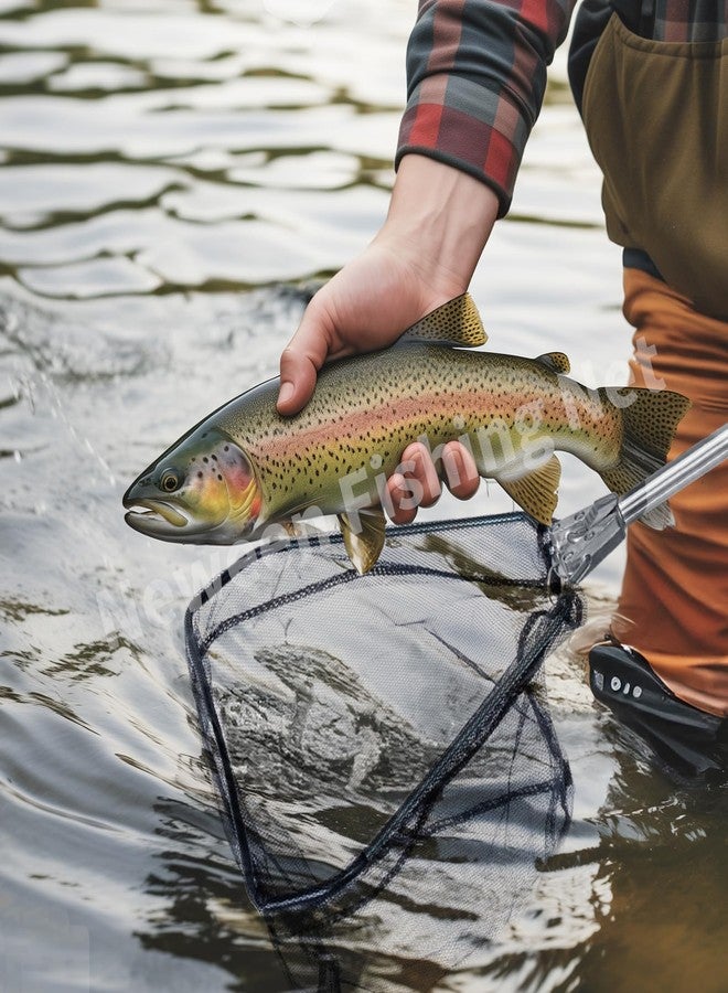 Neween Fishing Net, Foldable Collapsible Telescopic Fish Landing Net, Durable Nylon Material Mesh Landing Net for Easy Catching or Releasing for Trout 55cm - Image 2