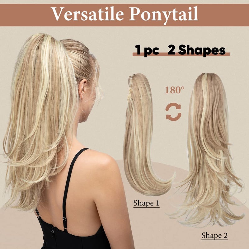 youngways Clip in Ponytail Extension Dirty Blonde 18 Inch Pony Tails Hair Extensions for Women Long Straight Curly Tail Ponytail Hair piece Synthetic Fake Versatile Pony - Image 2