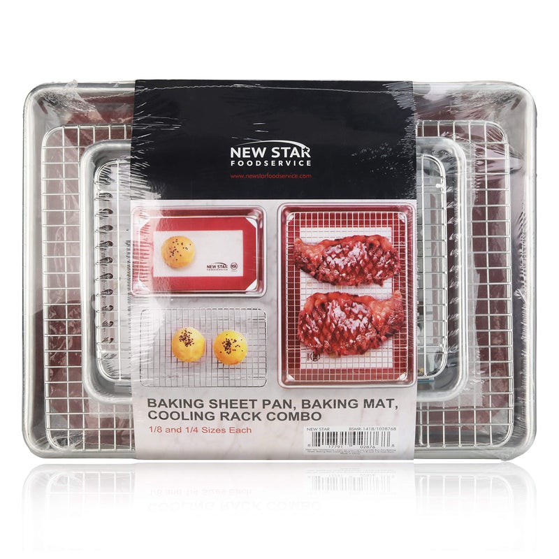New Star Foodservice 1028768 Commercial-Grade Bun Pan/Baking Sheet, Baking Mat, Cooling Rack Combo, 1/8 and 1/4 Sizes Each - Image 3