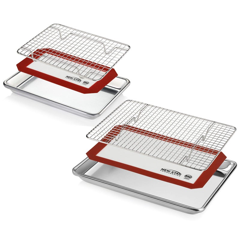New Star Foodservice 1028768 Commercial-Grade Bun Pan/Baking Sheet, Baking Mat, Cooling Rack Combo, 1/8 and 1/4 Sizes Each - Image 1