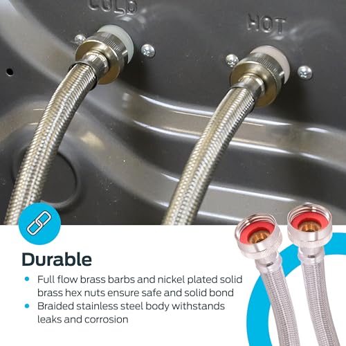 Eastman 5 foot Washing Machine Hose, 3/4 Inch FHT x 3/4 Inch FHT, Braided Stainless Steel Washing Machine Connectors, 48368 - Image 5