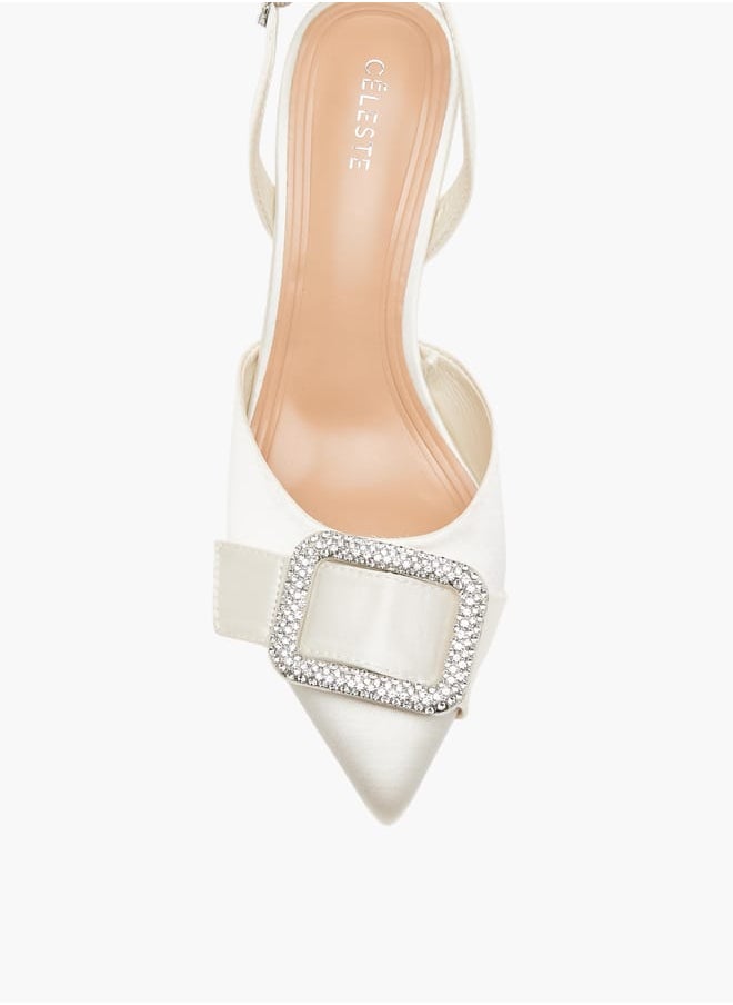Celeste Women's Embellished Slingback Shoes with Buckle Closure and Stiletto Heels  - Image 4