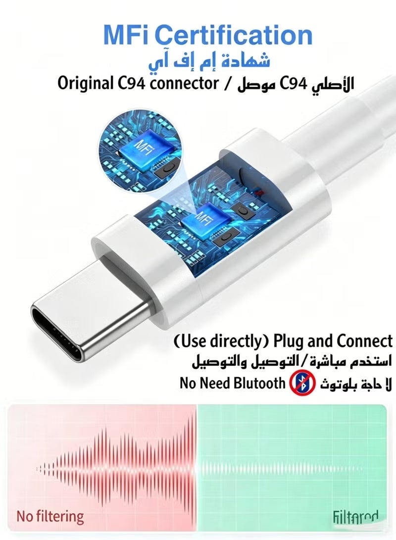 ملائكي  سماعات الأذن السلكية، متوافقة مع iPhone 15 Pro Max، iPhone 16 Pro Max، Samsung Galaxy S25 Series S24 Series، Huawei، Honor وأجهزة أخرى مزودة بمنفذ صوتي USB C. - Image 5