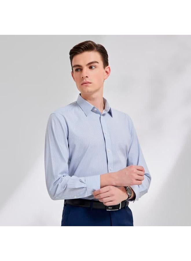 Youngor Striped 100s Dp Non-iron Cotton Stretch Long Sleeve Shirt Gray Blue 43 Spring Autumn New Arrival - Image 1