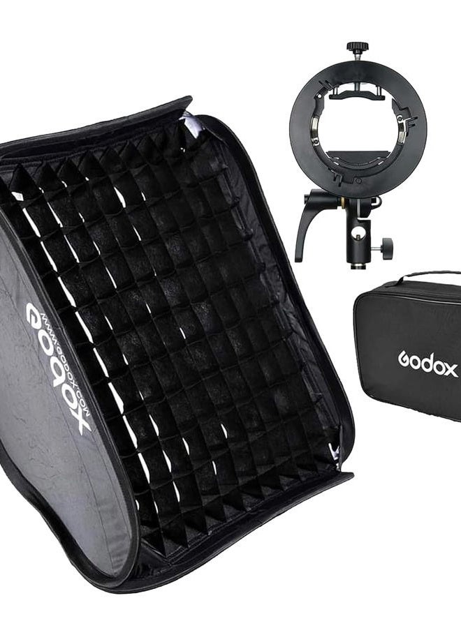 Godox صندوق ضوء قابل للطي بحجم 60 سم مع شبكة قرص العسل + حامل فلاش S2 لسلسلة V1، AD200Pro، AD200، AD400Pro، وسلسلة V860Ii Tt350 (Sggv6060Cm) - Image 1