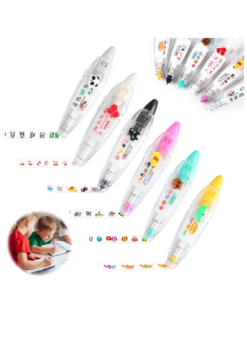 Excefore 6Pcs DIY Cute Animals Press Type Decorative Pen, Ally-Pocket Tape Pen, DIY Lace Decoration Tape Pen, Creative Cartoon Pattern Decorative Tape, Cute Scrapbooking Diary Decorative Correction Tapes - Image 1