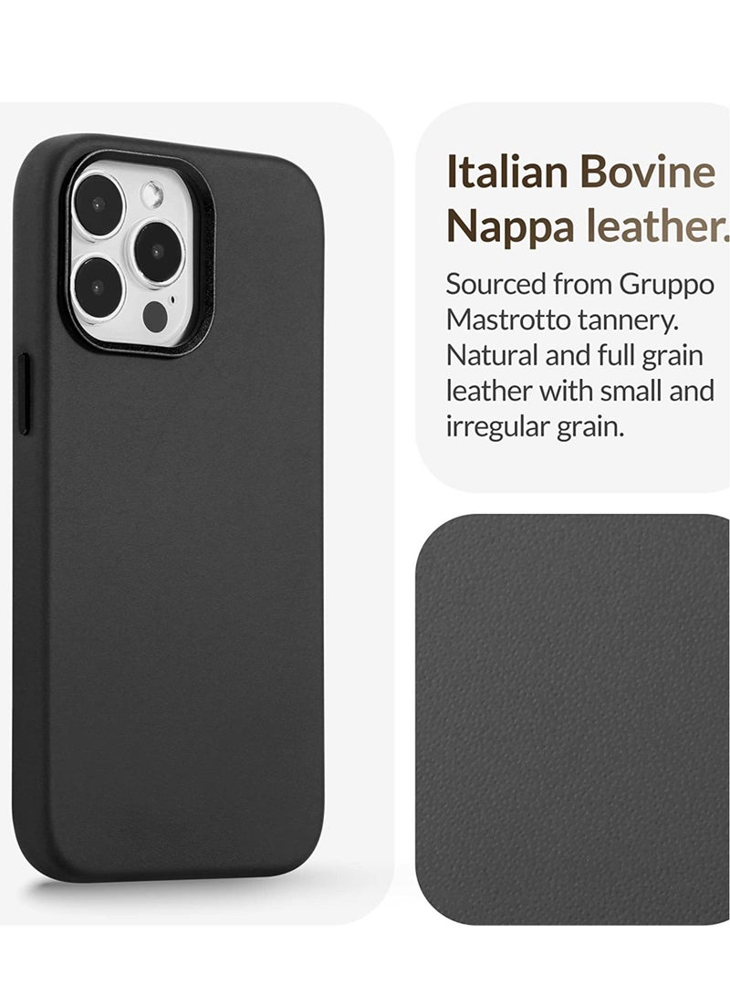 ELTRAZONE (for iPhone 14 Pro) - European Nappa Leather Case - Smoothen and Soften Over Time - Compatible with Magsafe - Black - Image 3